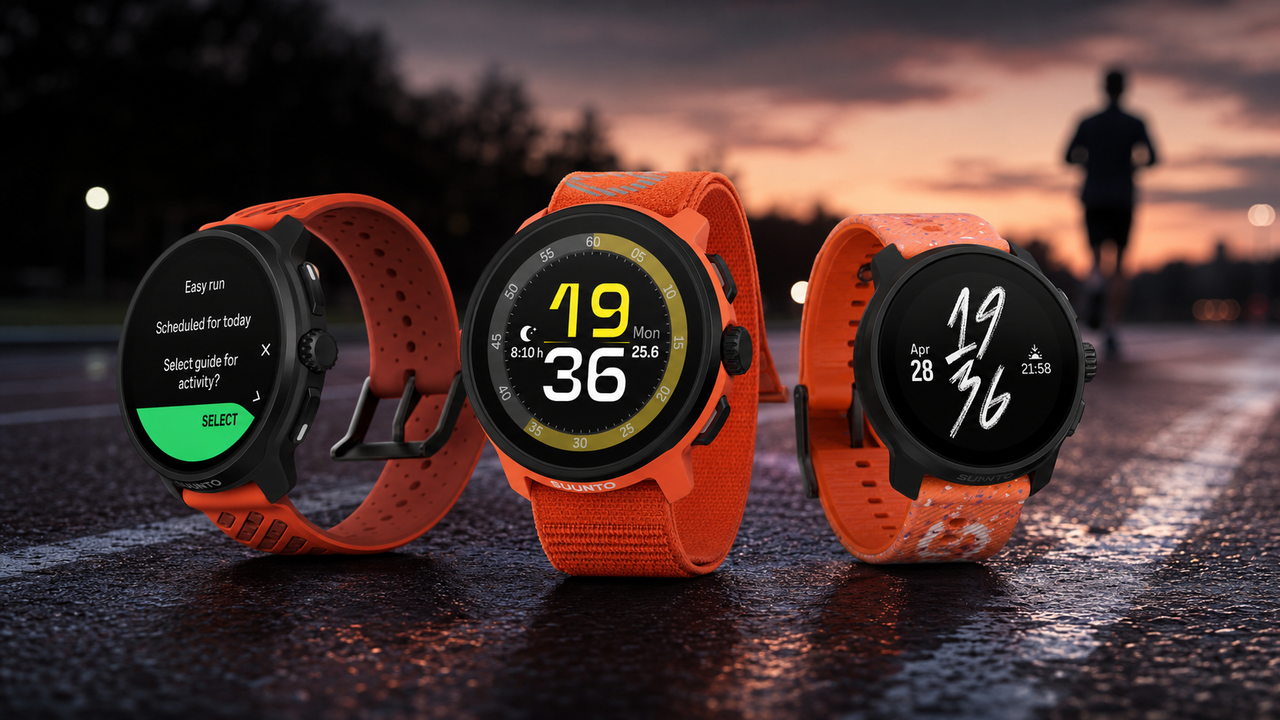 都市のランニングコースに並ぶSuuntoのGPSウォッチ