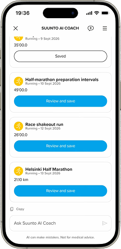 Suunto AI Coach displaying a structured workout