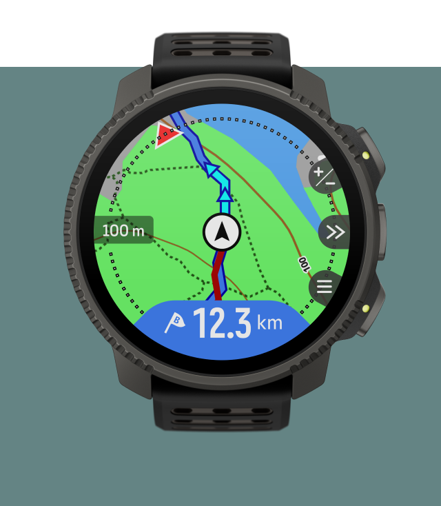 Suuntoウォッチに表示された地図・ルートナビゲーション画面